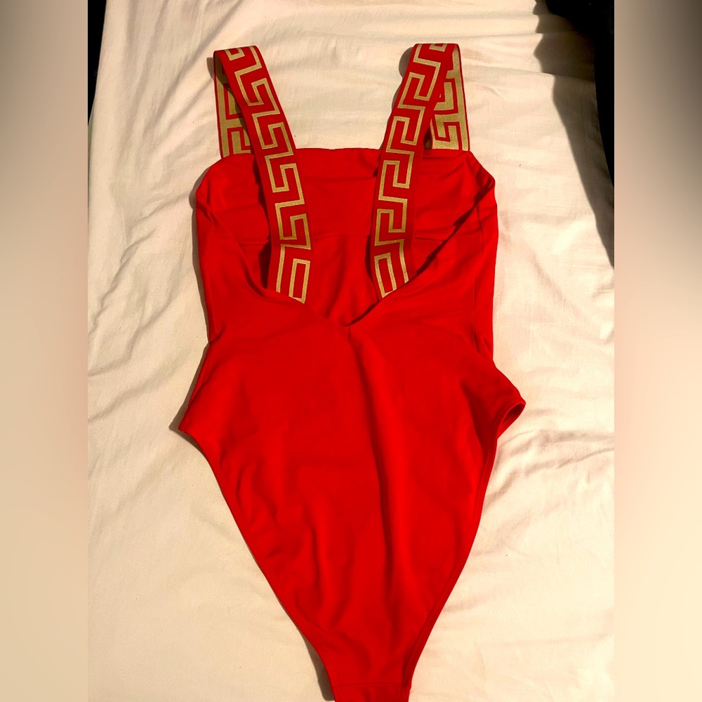 Versace Red Bodysuit One Piece with High-Cut Design - Picture 3 of 7